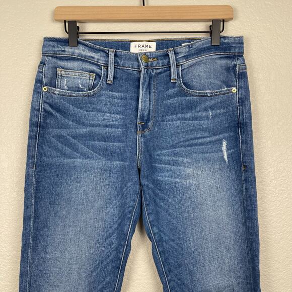 Frame Le Boy Denim Jeans Picadilly Blue Size 27 Distressed Ankle Zip Medium Wash - Picture 6 of 14